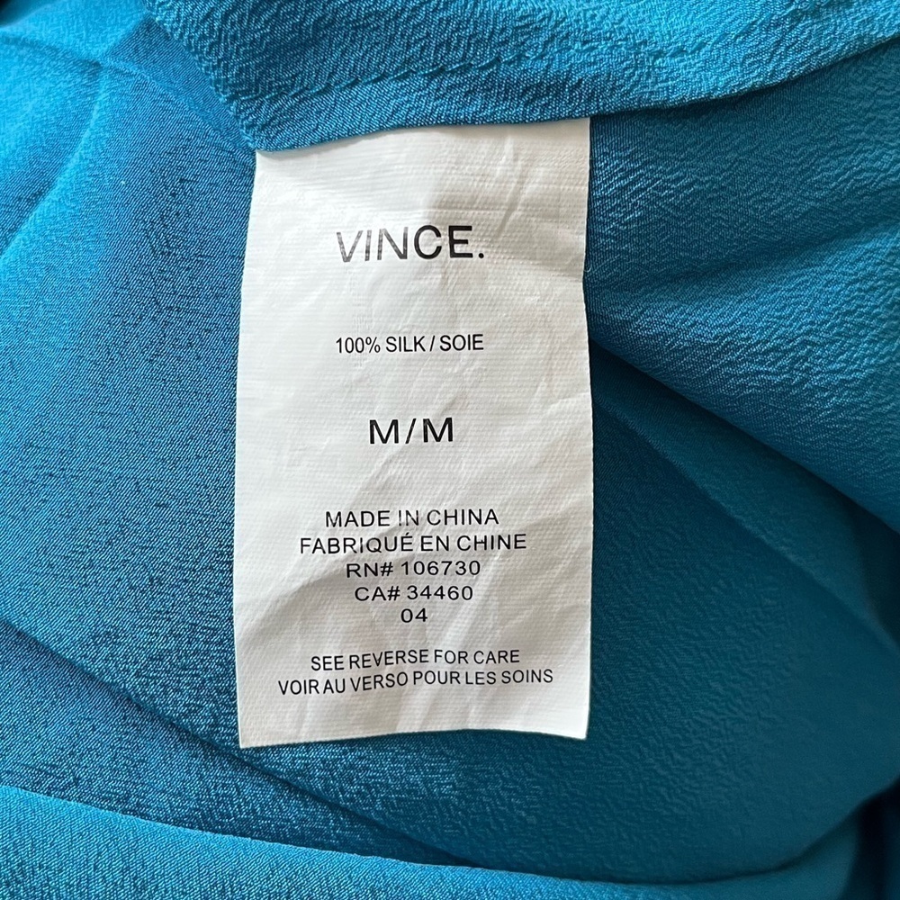 Vince Teal Silk Cowl Neck Blouse Long Sleeve Medium - Picture 10 of 11